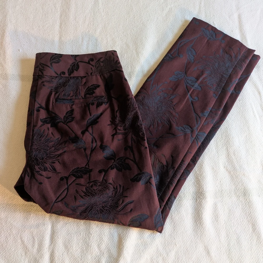 Ann Taylor Burgundy Floral Slacks Sz 4 - Picture 13 of 13